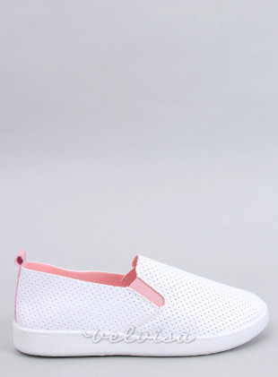 Sneakers slip-on traforate bianco/rosa