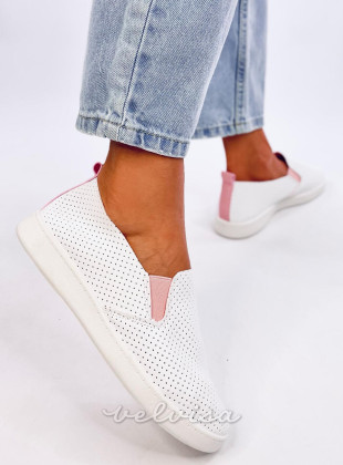 Sneakers slip-on traforate bianco/rosa