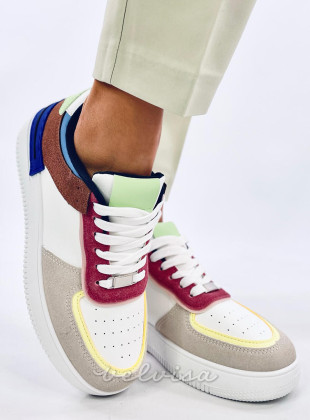 Sneaker in pelle scamosciata su plateau multicolor