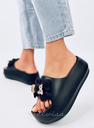 Crne ženske gumene papuče s mašnom