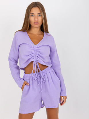 Blusa in mussola viola chiaro per uso quotidiano con maniche lunghe