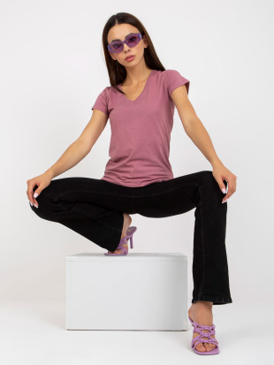T-shirt basic rosa in cotone con scollatura a V