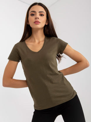T-shirt khaki liscia in cotone