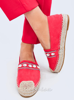 Espadrillas color corallo decorate con conchiglie