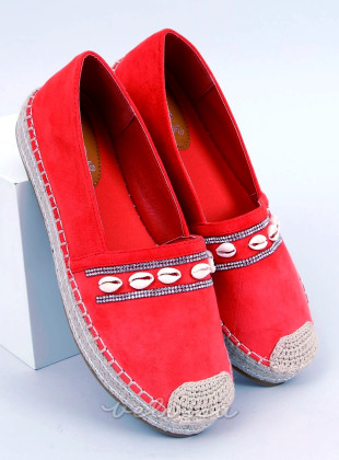 Espadrillas color corallo decorate con conchiglie