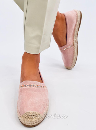 Espadrillas in pelle scamosciata rosa chiaro con strass