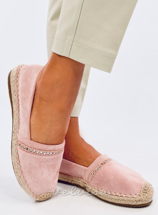 Espadrillas in pelle scamosciata rosa chiaro con strass