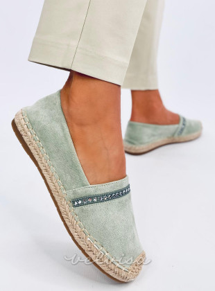 Espadrillas in pelle scamosciata pistacchio con strass