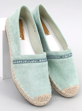 Espadrillas in pelle scamosciata pistacchio con strass