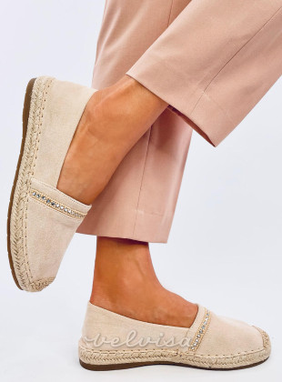 Espadrillas in pelle scamosciata beige con strass