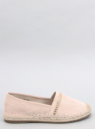 Espadrillas in pelle scamosciata beige con strass