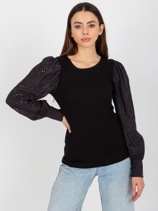 Blusa nera a righe elegante con maniche in pizzo OCH BELLA