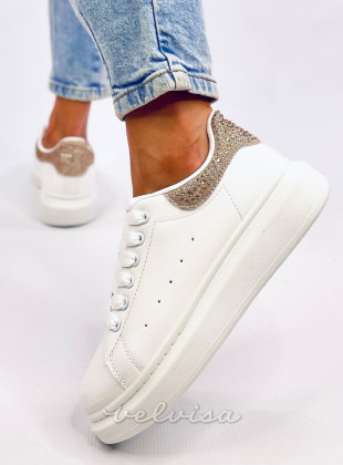 Sneakers platform bianche con dettaglio oro