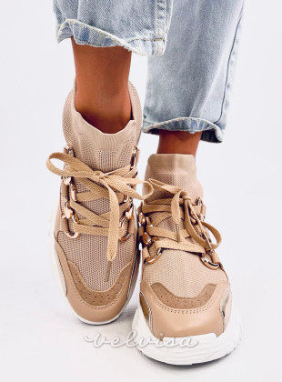 Sneakers beige su piattaforma con parte superiore elastica