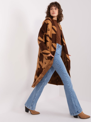 Cardigan da donna camel con motivo geometrico