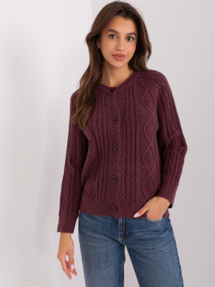 Cardigan in Maglia Viola Scuro con Bottoni