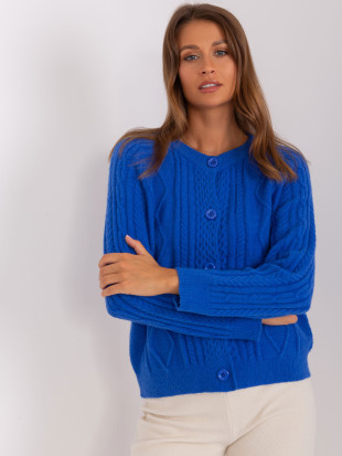 Cardigan blu in maglia con trecce