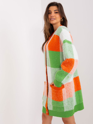 Cardigan a quadri arancione-verde