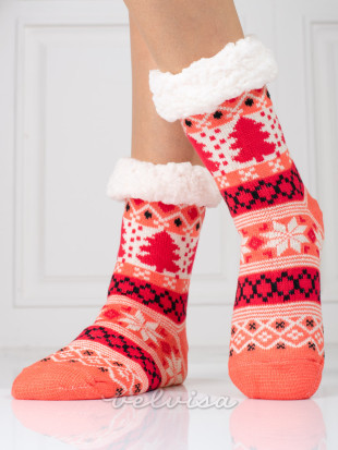 Ženske zimske tople čarape crvene/narančaste