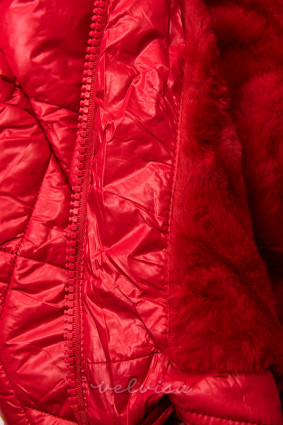 Giacca invernale rossa lucida con cintura