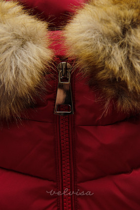 Giacca invernale trapuntata rosso bordeaux con pelliccia