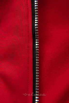 Felpa rossa con cappuccio in maglia grigia