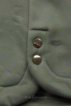 Maslinasto zelena vesta sa sivom pletenom kapuljačom