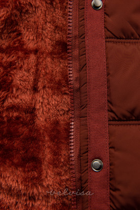 Giacca invernale color mattone con peluche e pelliccia