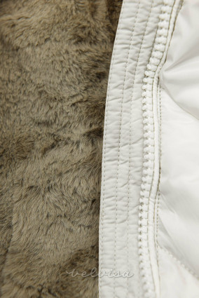 Giacca invernale trapuntata color panna con cappuccio removibile