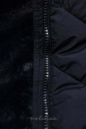 Giacca invernale trapuntata blu scuro con cappuccio removibile