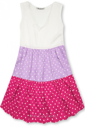 Haljina od viskoze na točkice bijela/lila/ružičasta