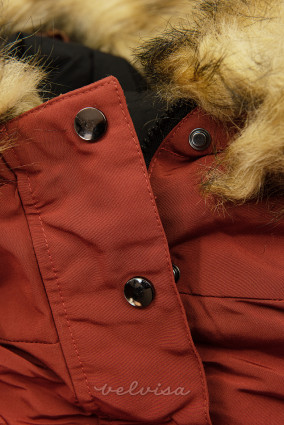 Giacca invernale reversibile con pelliccia rosso ruggine/nero
