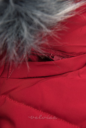 Giacca invernale trapuntata rossa con cappuccio