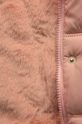 Ružičasta zimska prošivena jakna s torbicom