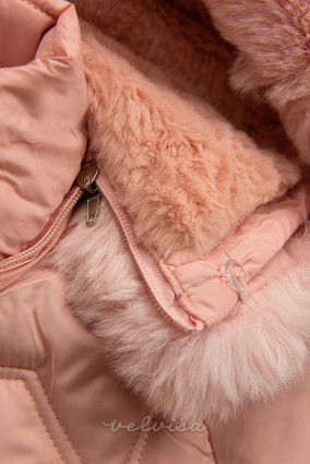 Giacca trapuntata invernale rosa con borsetta