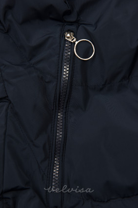 Tamno plava zimska jakna sa srebrnim obrubom