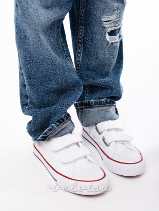 Sneakers bianche da bambini con velcro