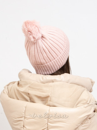 Cappello invernale rosa chiaro con pompon