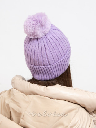 Cappello invernale lila con pompon
