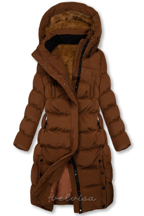 Ekstra topla duga zimska jakna u smeđoj boji