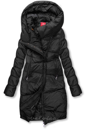 Crna prošivena zimska jakna s visokim ovratnikom