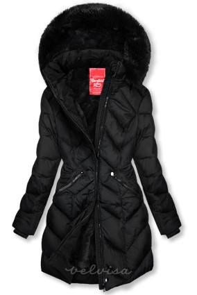 Crna prošivena zimska jakna s odvojivom kapuljačom