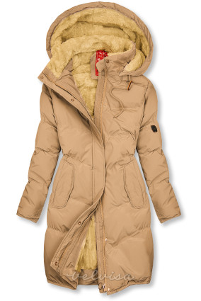 Pješčano smeđa zimska jakna s plišanom postavom