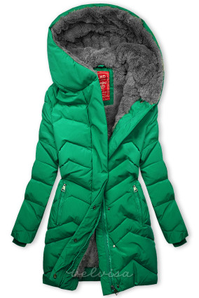 Zelena prošivena zimska jakna s plišem