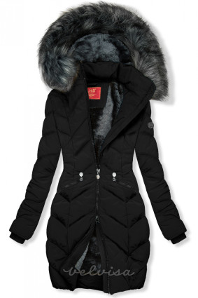 Crna prošivena zimska jakna s odvojivom kapuljačom