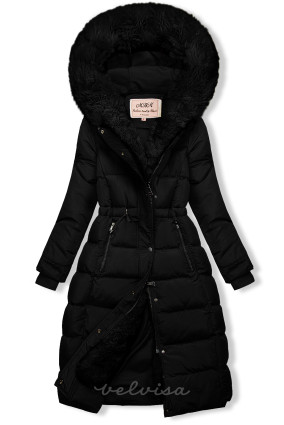 Crna prošivena zimska jakna s podešavanjem u struku