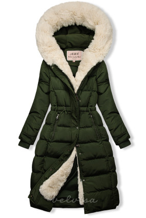 Zelena (army)/krem prošivena zimska jakna s podešavanjem u struku