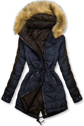 Parka invernale doppia faccia blu scuro/marrone