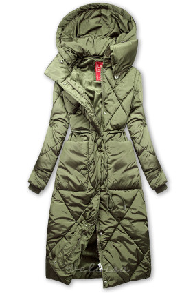 Maslinasto zelena zimska jakna s ekstra visokim ovratnikom