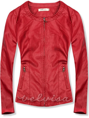 Crvena kožna jakna s džepovima